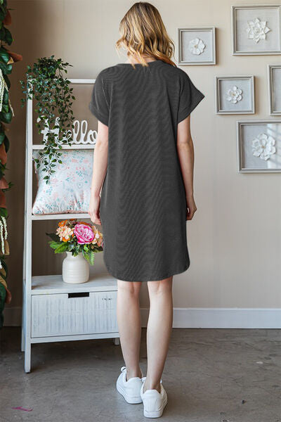 TEEK - Charcoal Ribbed Round Neck Short Sleeve Tee Dress DRESS TEEK Trend   