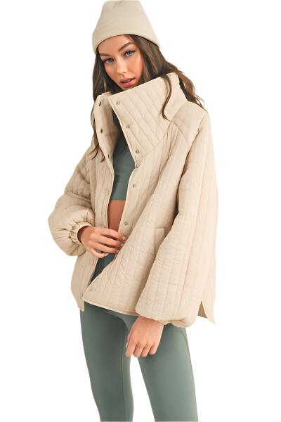 TEEK - Cream Classic Silhouette Quilted Snap Jacket JACKET TEEK Trend   