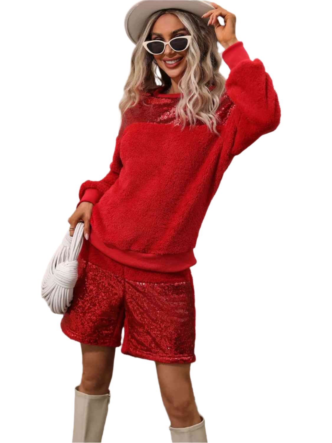 TEEK - Sequin Teddy Sweatshirt and Shorts Set SET TEEK Trend S  