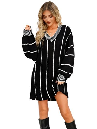 TEEK - Black Striped V-Neck Mini Dress DRESS TEEK Trend S  