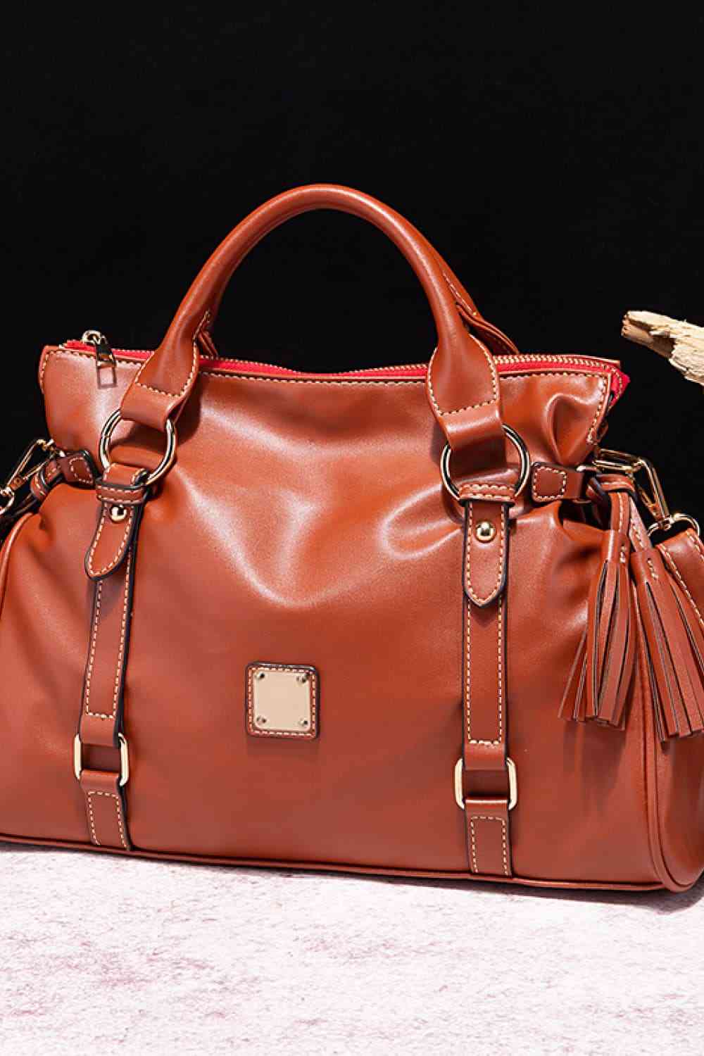 TEEK - PU Leather Handbag with Tassels BAG TEEK Trend Caramel  
