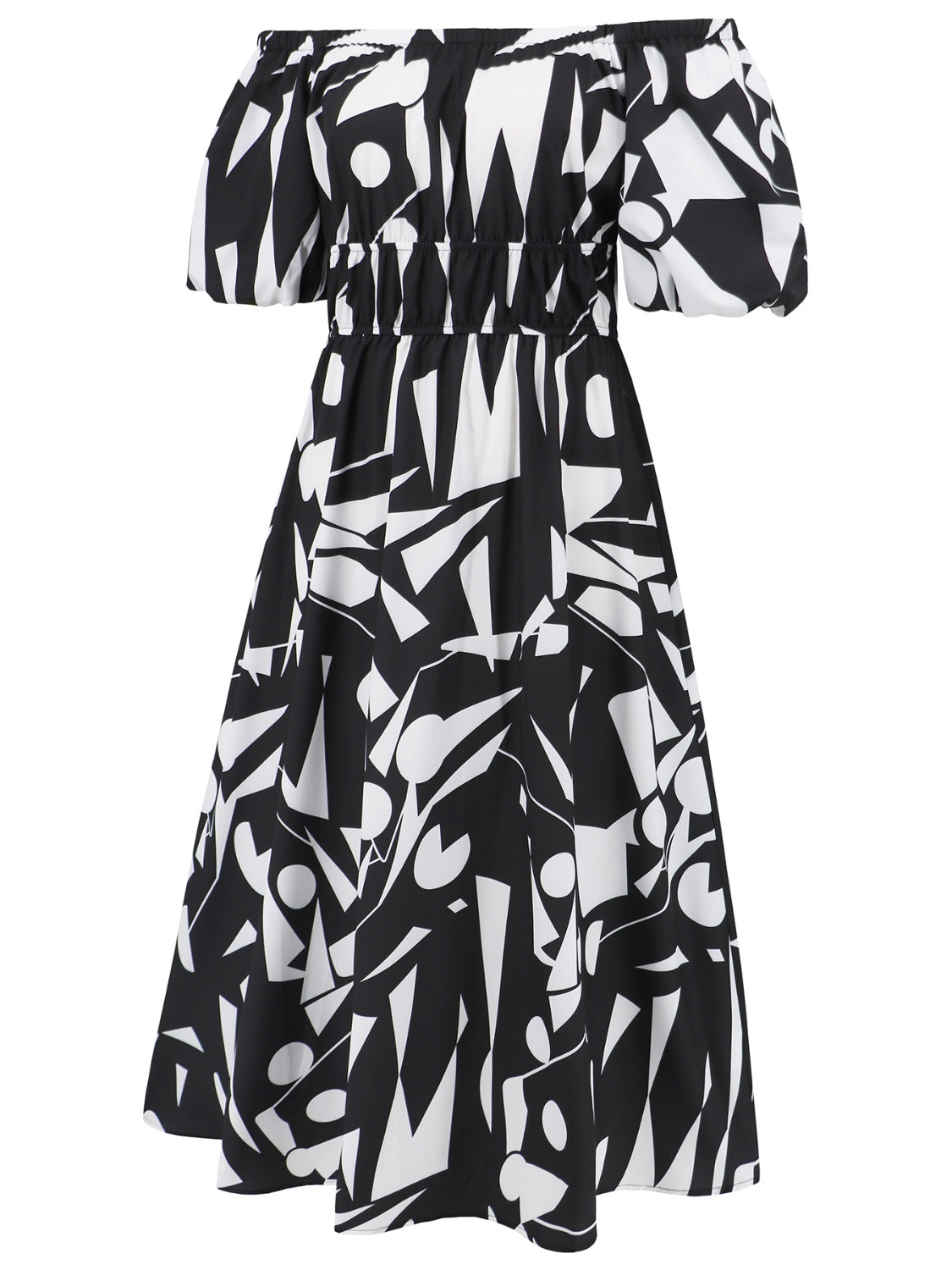 TEEK - Patterned Off-Shoulder Balloon Sleeve Dress DRESS TEEK Trend   