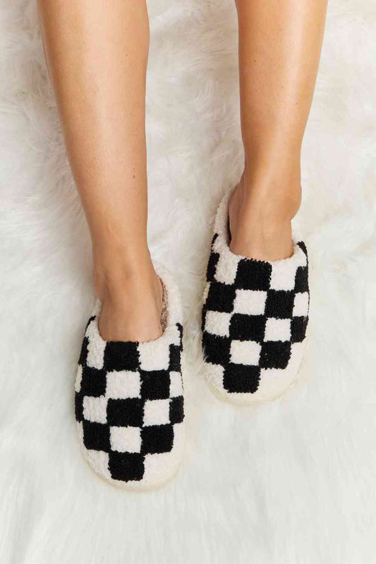 TEEK - Melody Checkered Plush Slippers SHOES TEEK Trend Black S 