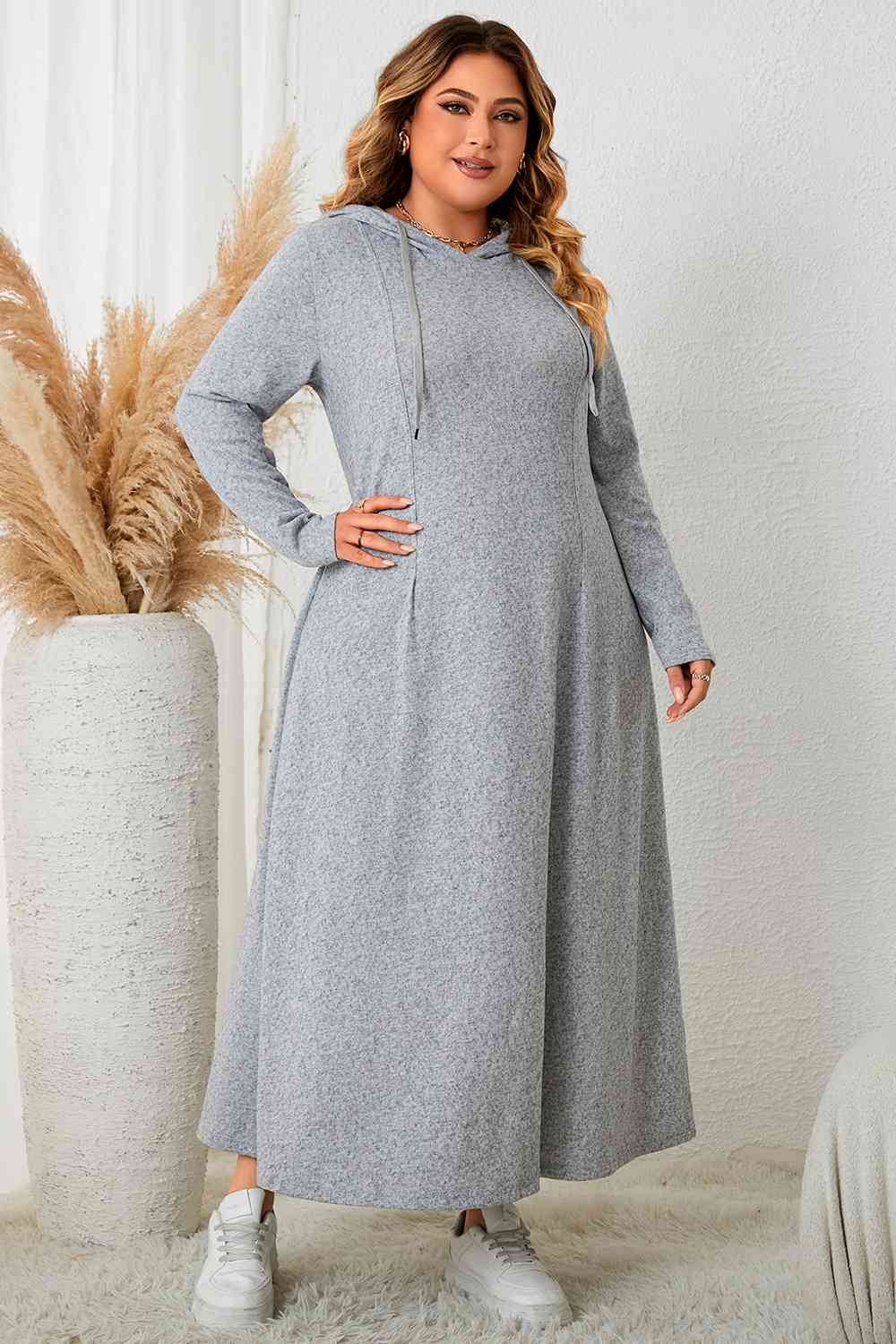 TEEK - Heather Grey Plus Size Long Sleeve Hooded Dress DRESS TEEK Trend 1XL  