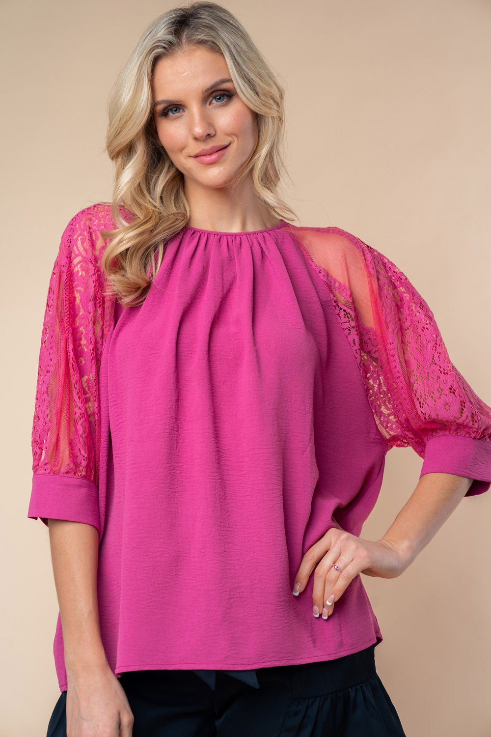 TEEK - Mauve White Birch Lace Half Sleeve Blouse TOPS TEEK Trend   