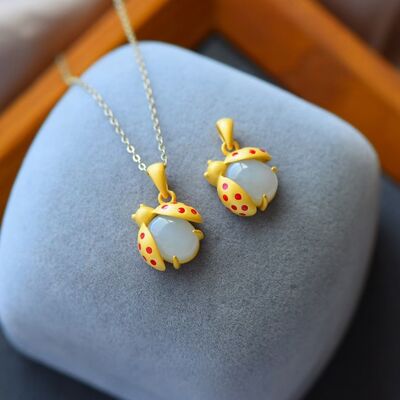 TEEK - Gold and Yellow Ladybug Natural Stone Necklace JEWELRY TEEK Trend One Size  