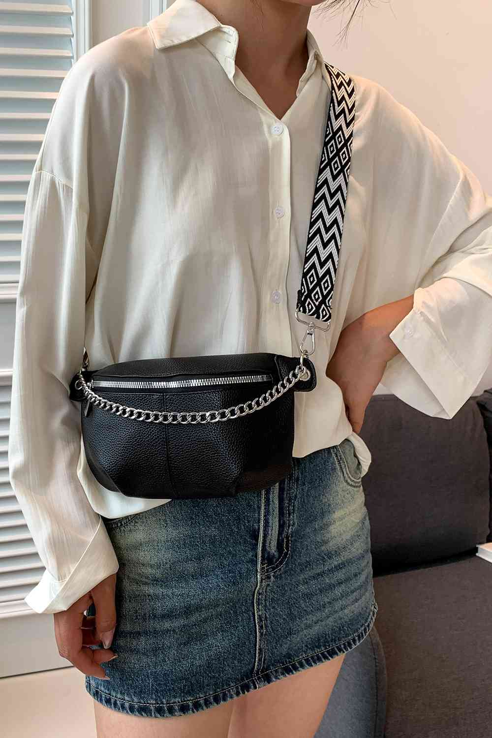 TEEK - Chain Zipper PU Leather Sling Bag BAG TEEK Trend   