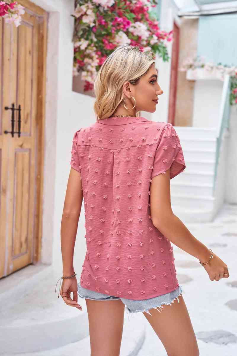 TEEK - Swiss Dot Petal Sleeve Notched Top DRESS TEEK Trend   