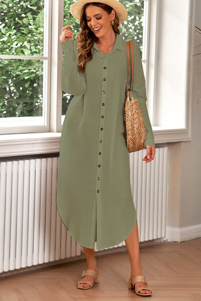 TEEK - Moss Button Up Long Sleeve Shirt Dress DRESS TEEK Trend   