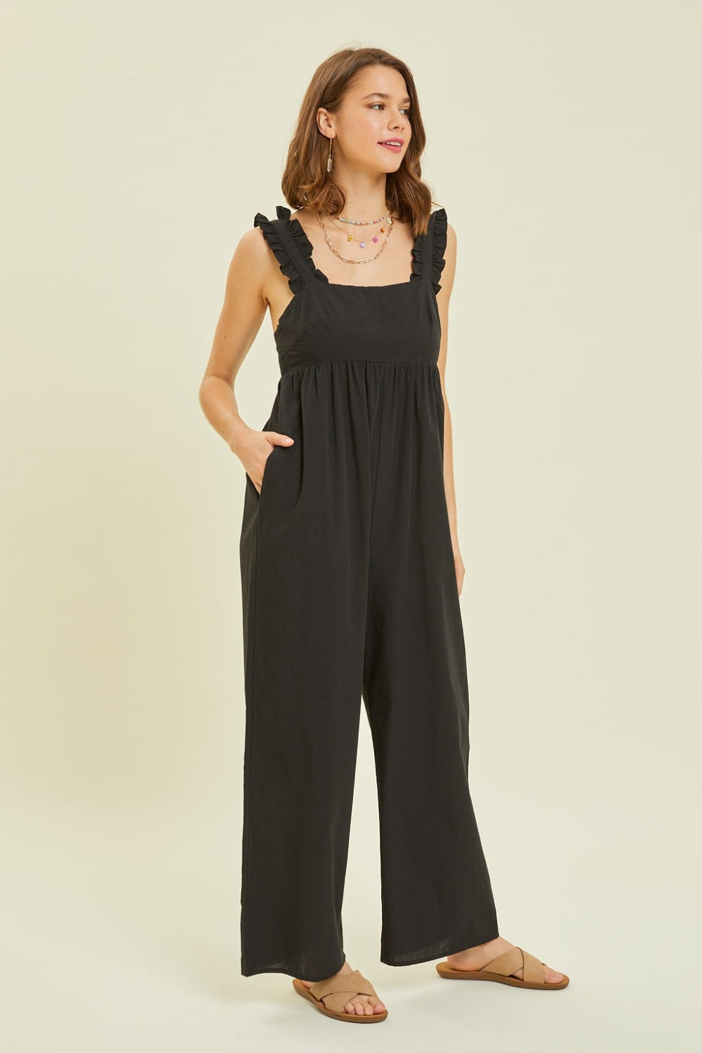 TEEK - Black Strap Back Tie Wide Leg Jumpsuit JUMPSUIT TEEK Trend   