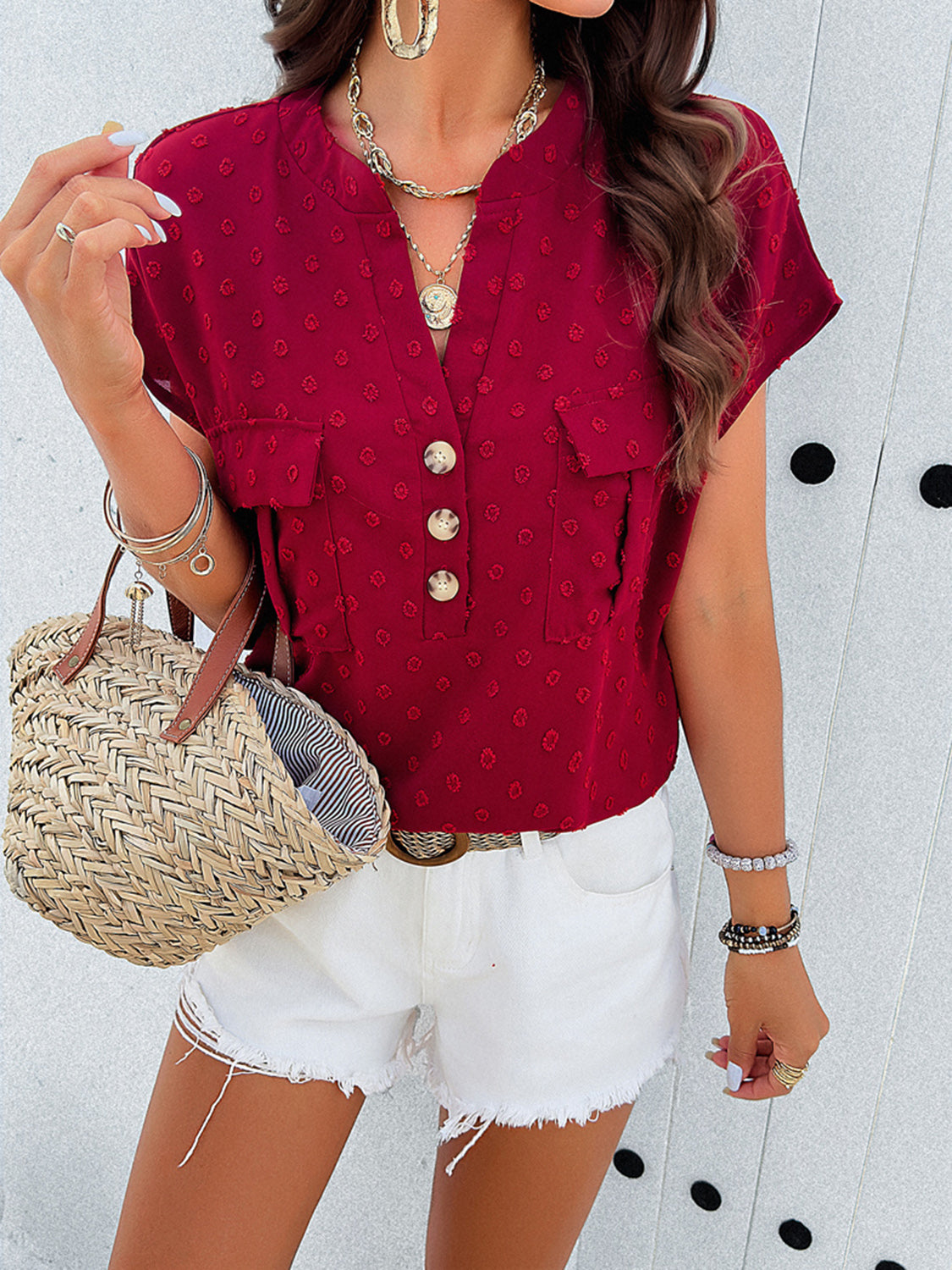 TEEK - Swiss Dot Short Sleeve Blouse TOPS TEEK Trend   