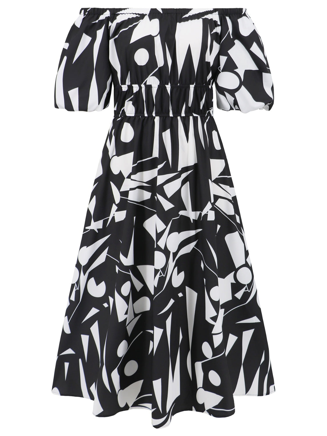 TEEK - Patterned Off-Shoulder Balloon Sleeve Dress DRESS TEEK Trend   