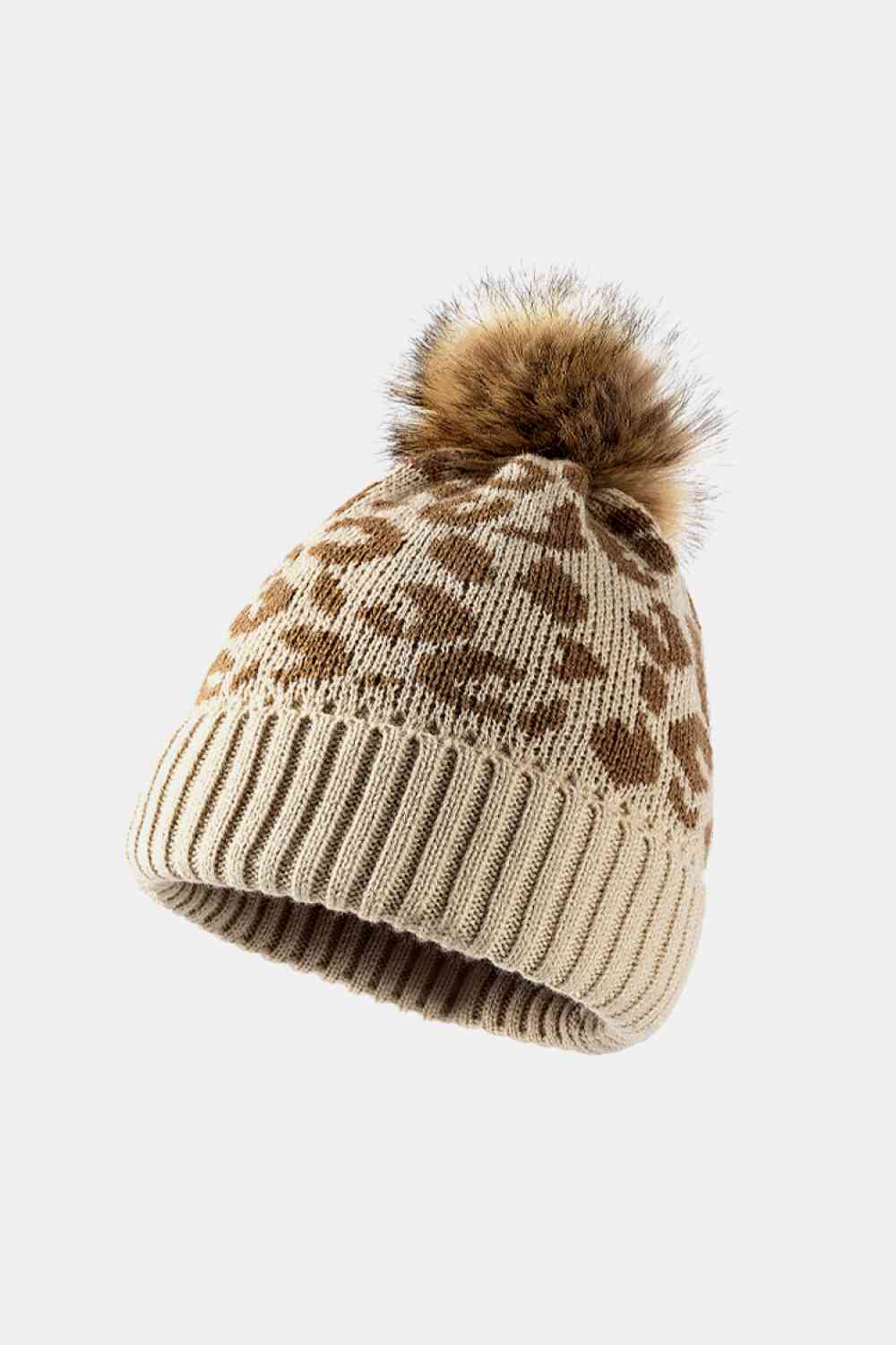 TEEK - Leopard Pom-Pom Cuffed Beanie HAT TEEK Trend Beige  