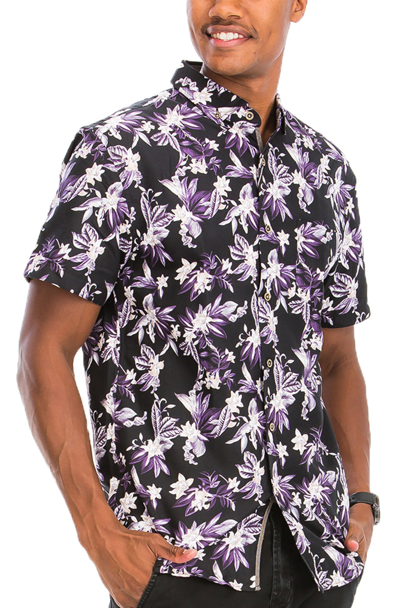 TEEK - DP Hawaiian Short Sleeve Shirt | Black Purple White TOPS TEEK M   