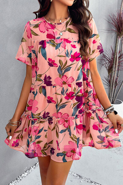 TEEK - Favored Floral Tiered Mini Dress DRESS TEEK Trend Blush Pink S 