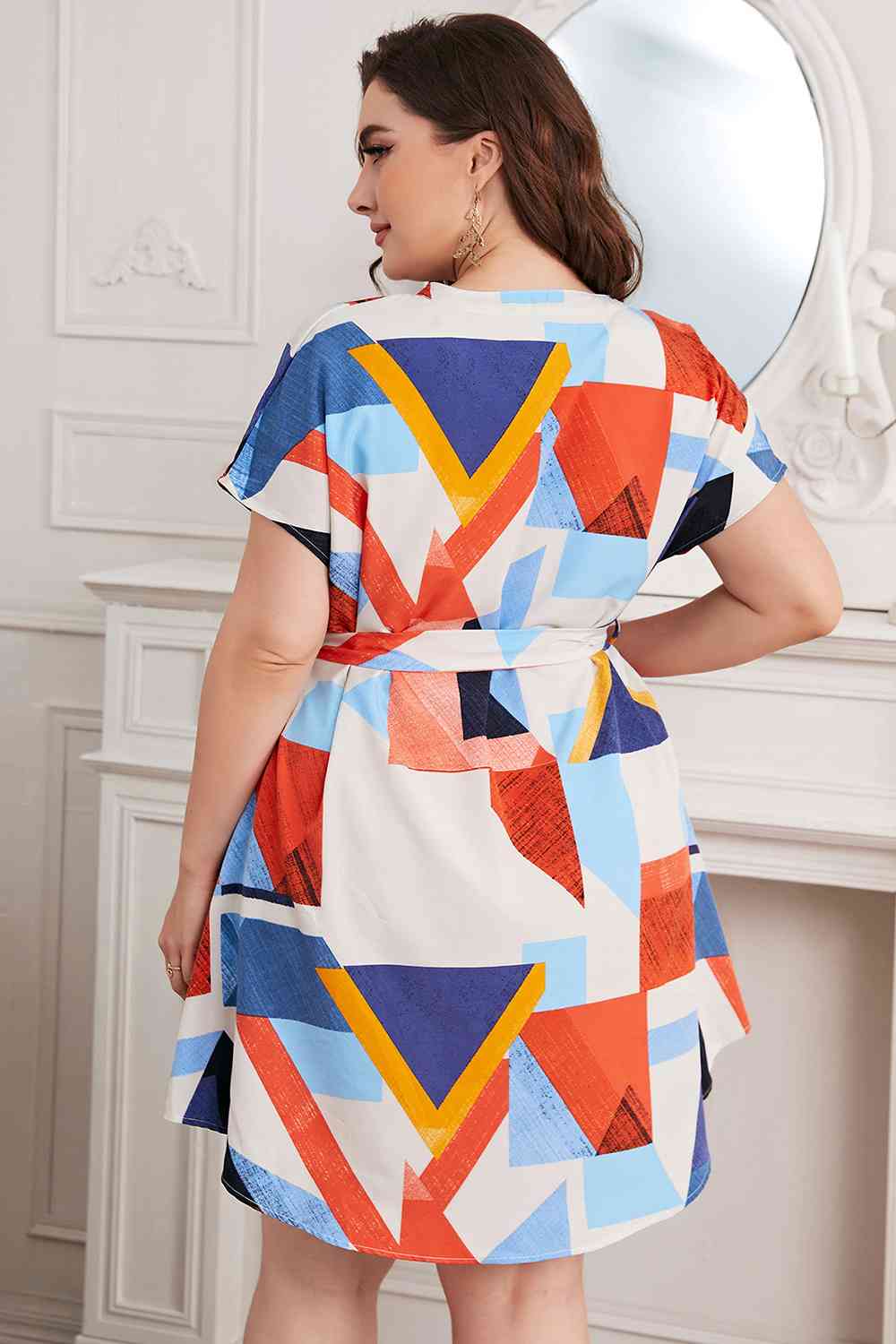 TEEK - Multicolor Plus Size Notched Neck Tie Waist Dress DRESS TEEK Trend   