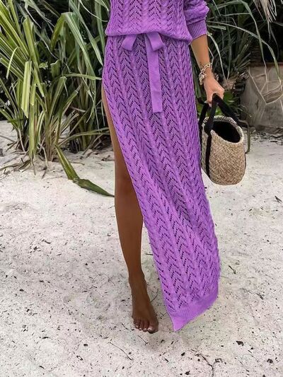 TEEK - Slit Single Shoulder Knit Beach Dress DRESS TEEK Trend Purple S 