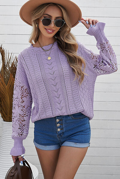 TEEK - Lace Lantern Sleeve Dropped Shoulder Sweater SWEATER TEEK Trend Lavender S 