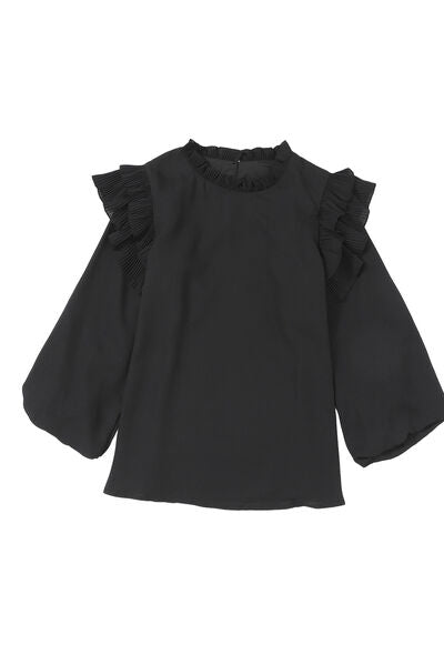 TEEK - Black Ruffled Long Sleeve Blouse TOPS TEEK Trend S  