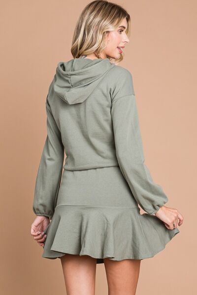 TEEK - Fade Olive Drawstring Hooded Mini Dress DRESS TEEK Trend   