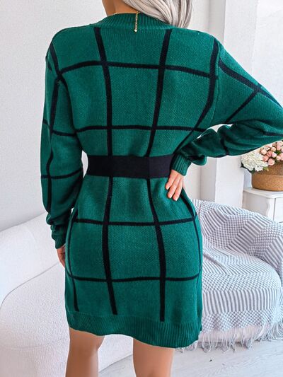 TEEK - Plaid Doable Dropped Shoulder Sweater Dress DRESS TEEK Trend   