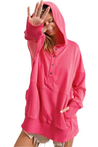 TEEK - Fuchsia Half Snap Thumbhole Long Sleeve Hoodie JACKET TEEK Trend FUCHSIA S 