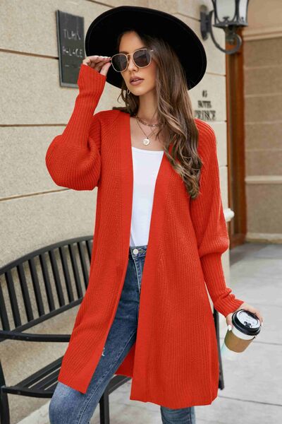 TEEK - Open Front Lantern Sleeve Cardigan SWEATER TEEK Trend Red Orange S 