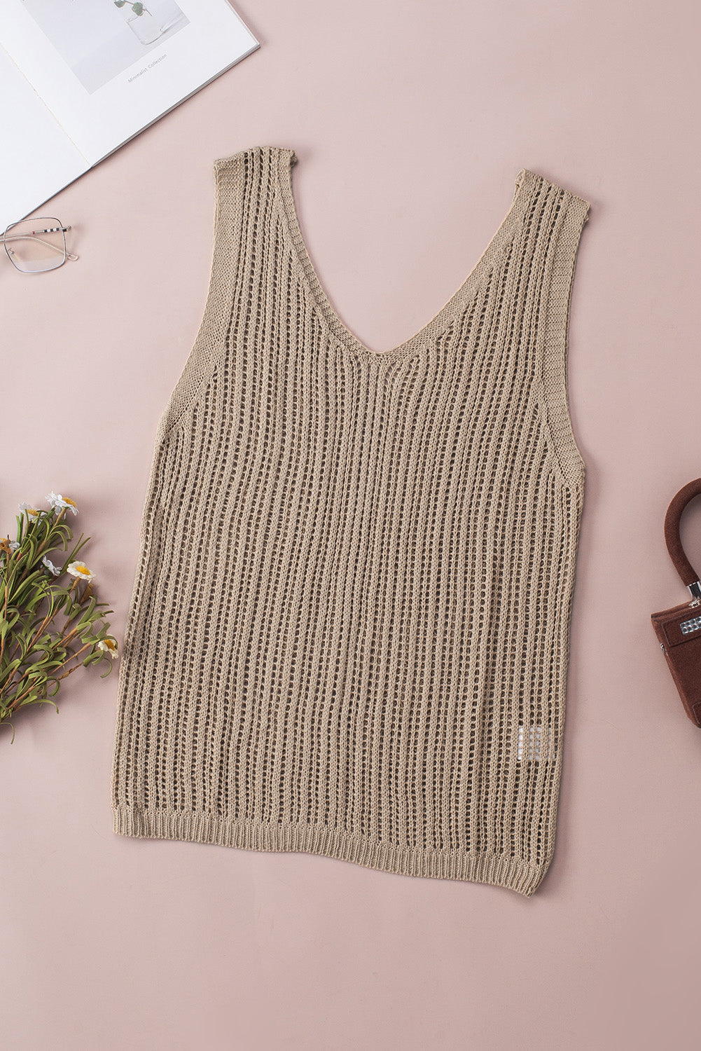 TEEK - V-Neck Wide Strap Knit Vest TOPS TEEK Trend Khaki S 