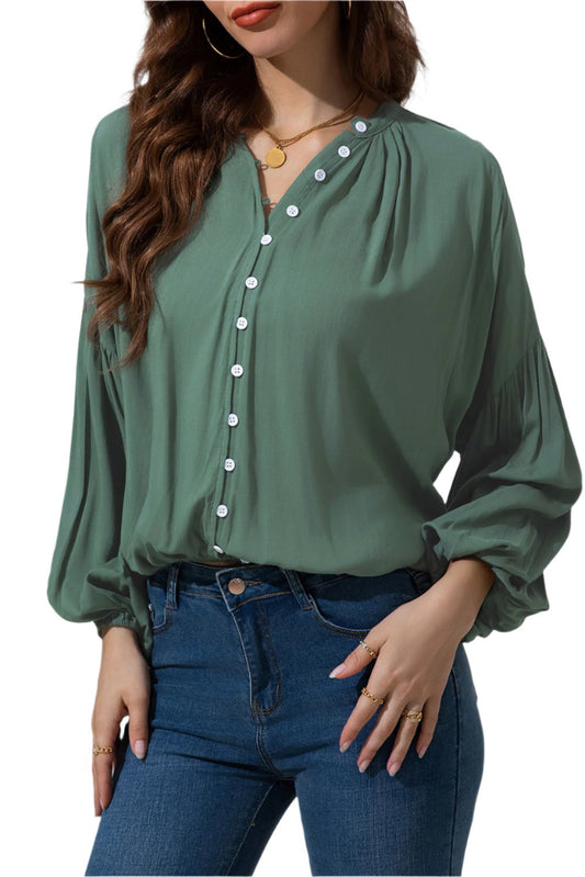 TEEK - Button Up Balloon Sleeve Shirt TOPS TEEK Trend Sage M 