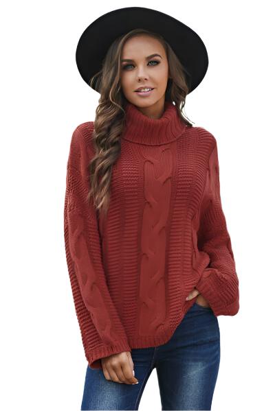 TEEK - Cable-Knit Turtleneck Sweater SWEATER TEEK Trend Deep Red S 