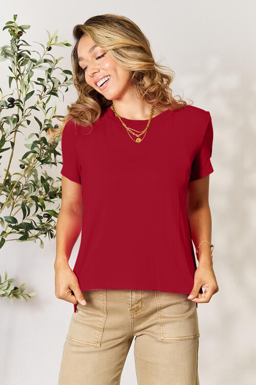 TEEK - Basic Round Neck Short Sleeve T-Shirt TOPS TEEK Trend Deep Red S 
