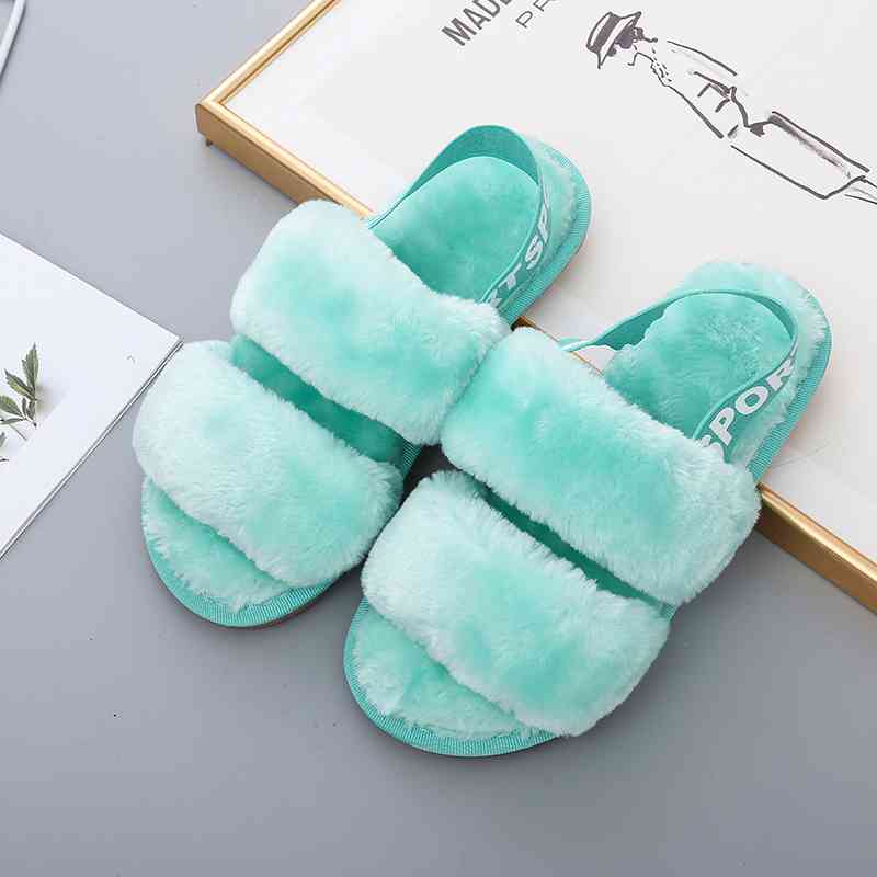 TEEK - Faux Fur Open Toe Slippers SHOES TEEK Trend Tiffany Blue S 