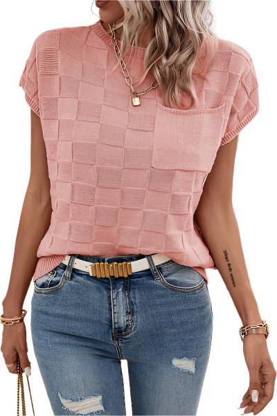 TEEK - Plaid Pocketed Dusty Pink Sweater SWEATER TEEK Trend S  