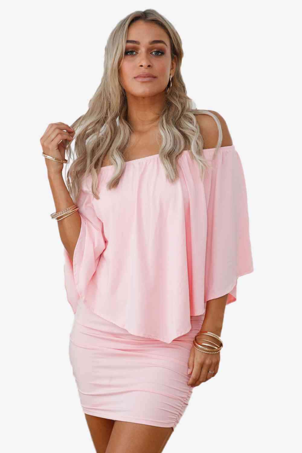 TEEK - Full Size Off-Shoulder Layered Dress DRESS TEEK Trend Blush Pink S 