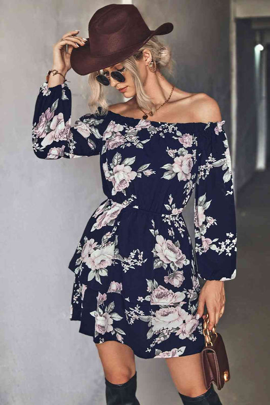 TEEK - Floral Off-Shoulder Layered Dress DRESS TEEK Trend Navy S 