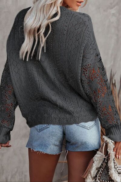 TEEK - Lace Lantern Sleeve Dropped Shoulder Sweater SWEATER TEEK Trend   