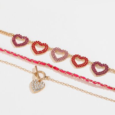 TEEK - Heart Shape Rhinestone Triple-Layered Necklace Set JEWELRY TEEK Trend   