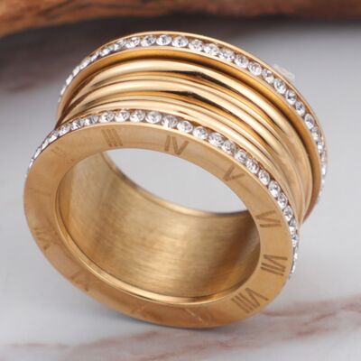 TEEK - Womens Round Zircon Stainless Steel Ring JEWELRY TEEK Trend Gold 6 