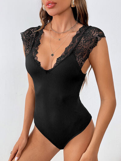 TEEK - Black Lace Detail V-Neck Sleeveless Bodysuit LINGERIE TEEK Trend S  