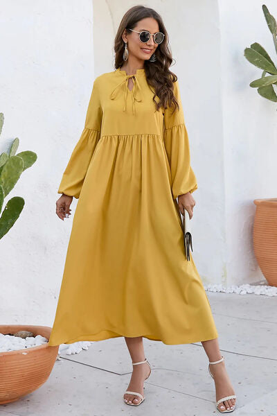 TEEK - True Yellow Tie Neck Balloon Sleeve Dress DRESS TEEK Trend S  