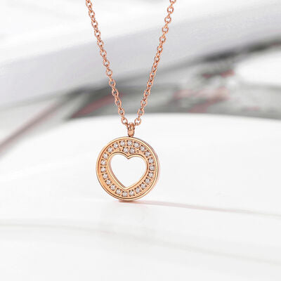 TEEK - Stainless Steel Rhinestone Heart Pendant Necklace JEWELRY TEEK Trend Rose Gold  