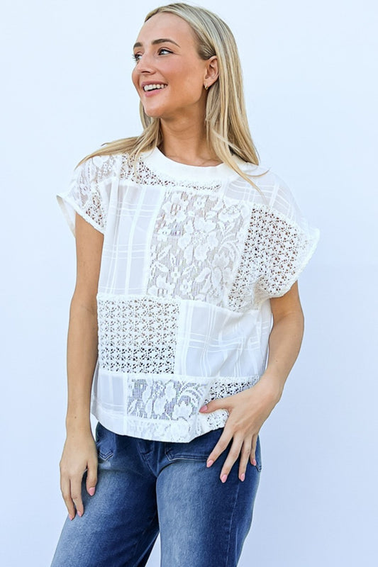 TEEK - White Lace Patchwork Short Sleeve and Cami Set TOPS TEEK Trend S  