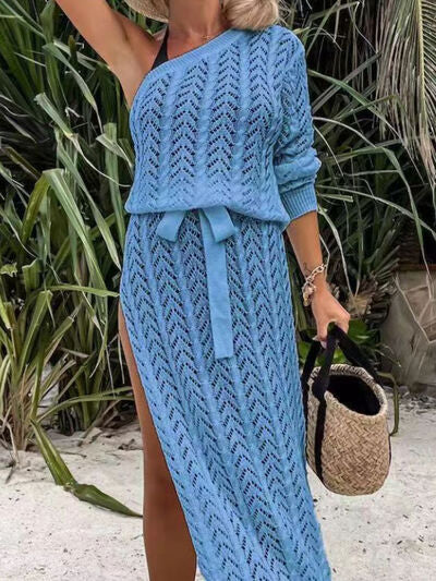 TEEK - Slit Single Shoulder Knit Beach Dress DRESS TEEK Trend   