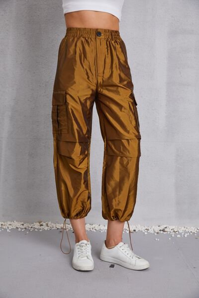 TEEK - Drawstring High Waist Cargo Pants PANTS TEEK Trend Olive Brown S 