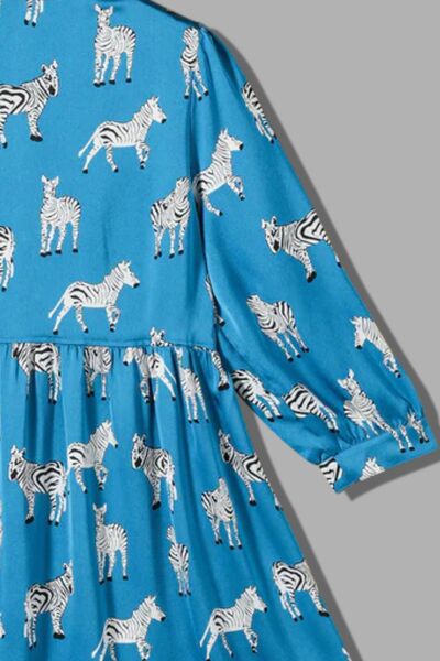 TEEK - Sky Blue Zebra Collared Neck Mini Dress DRESS TEEK Trend   