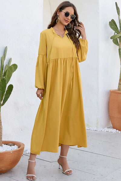 TEEK - True Yellow Tie Neck Balloon Sleeve Dress DRESS TEEK Trend   