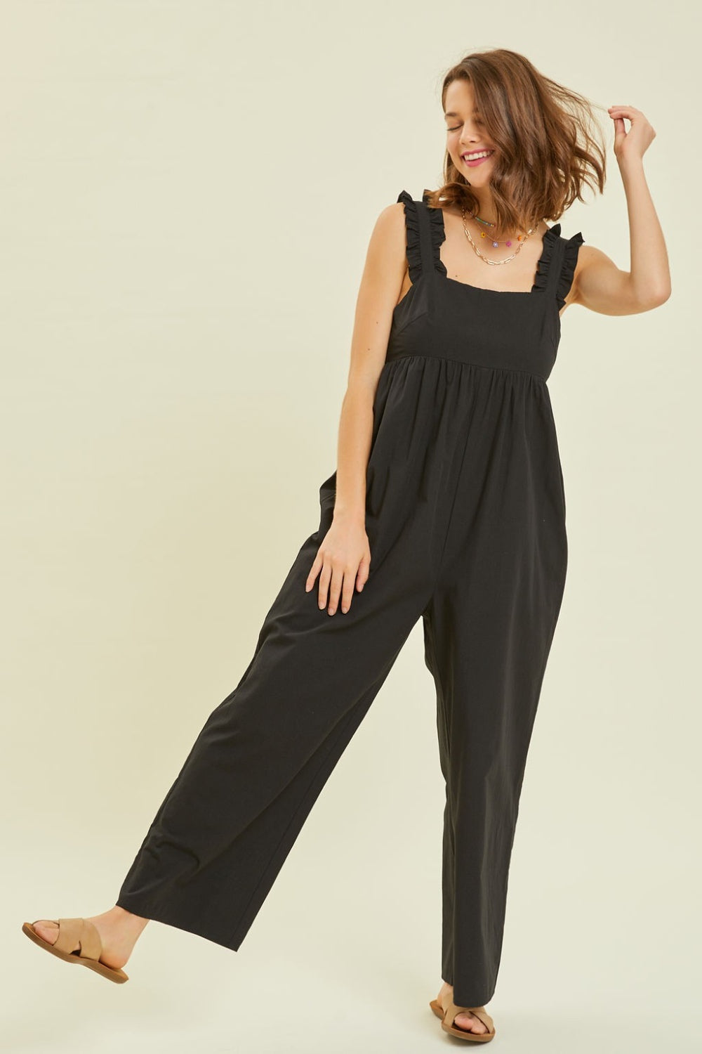 TEEK - Black Strap Back Tie Wide Leg Jumpsuit JUMPSUIT TEEK Trend   