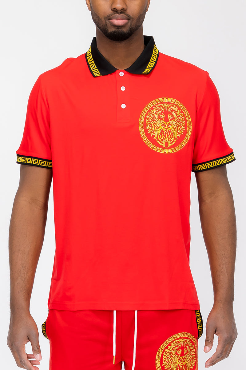 TEEK - Embroidered Lion Head Polo Shirt TOPS TEEK M RED S 