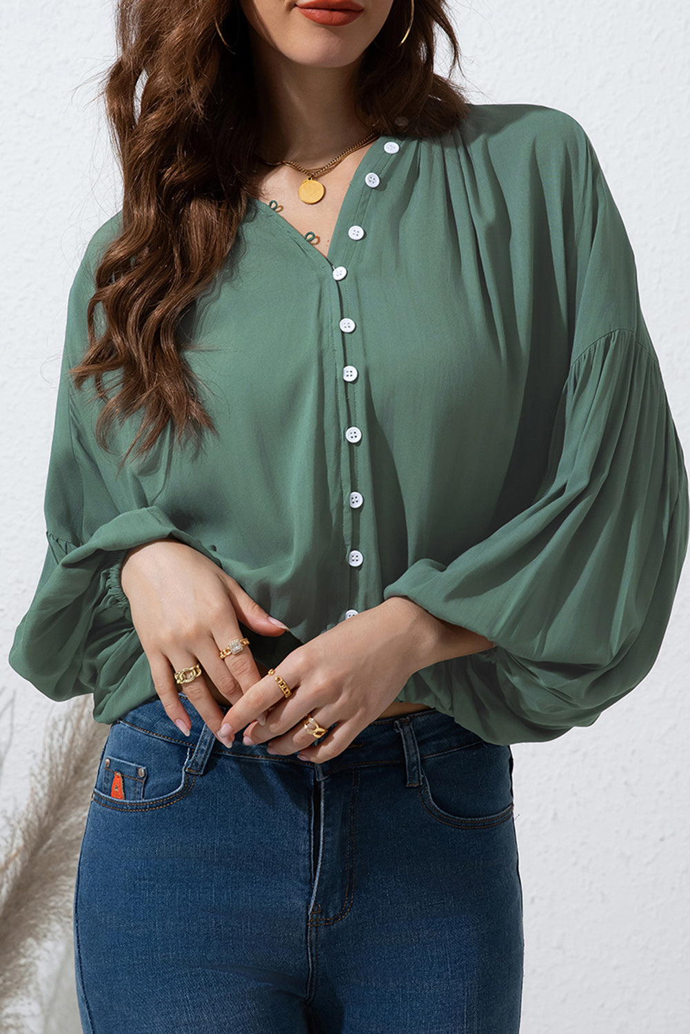 TEEK - Button Up Balloon Sleeve Shirt TOPS TEEK Trend   