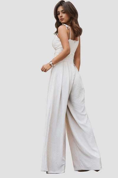 TEEK - White Spaghetti Strap Wide Leg Jumpsuit JUMPSUIT TEEK Trend   